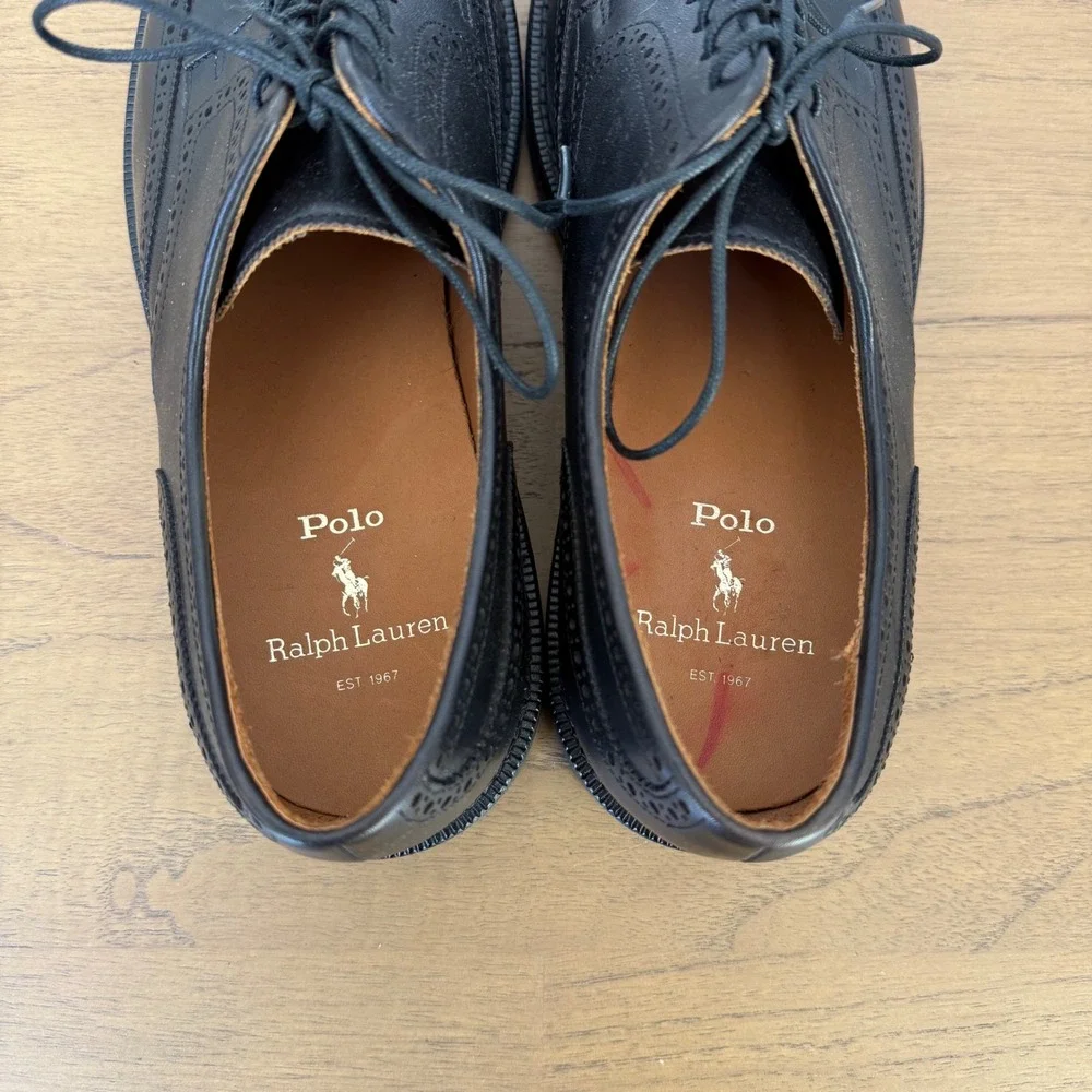 Polo Ralph Lauren Asher Wingtip Shoes Mens 10D‎ Black Cow Leather Brogue Vibram